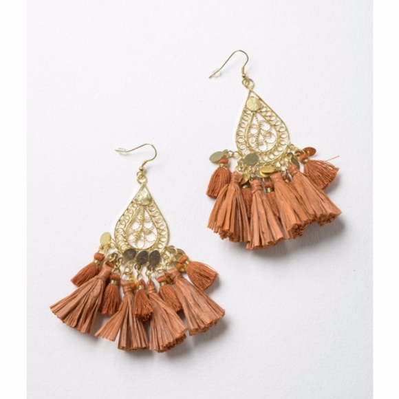 Boho Dangle Tassel Statement Earrings - Picture 2 of 3